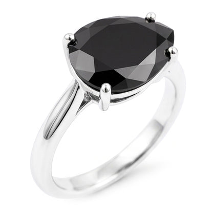 Black Diamond Jewellery 5 Carat Genuine Pear Solitaire Knife Edge Ring 14K White Gold