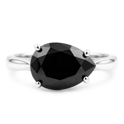 Black Diamond Jewellery 5 Carat Genuine Pear Solitaire Knife Edge Ring 14K White Gold