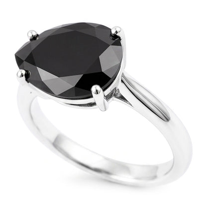 Black Diamond Jewellery 5 Carat Genuine Pear Solitaire Knife Edge Ring 14K White Gold