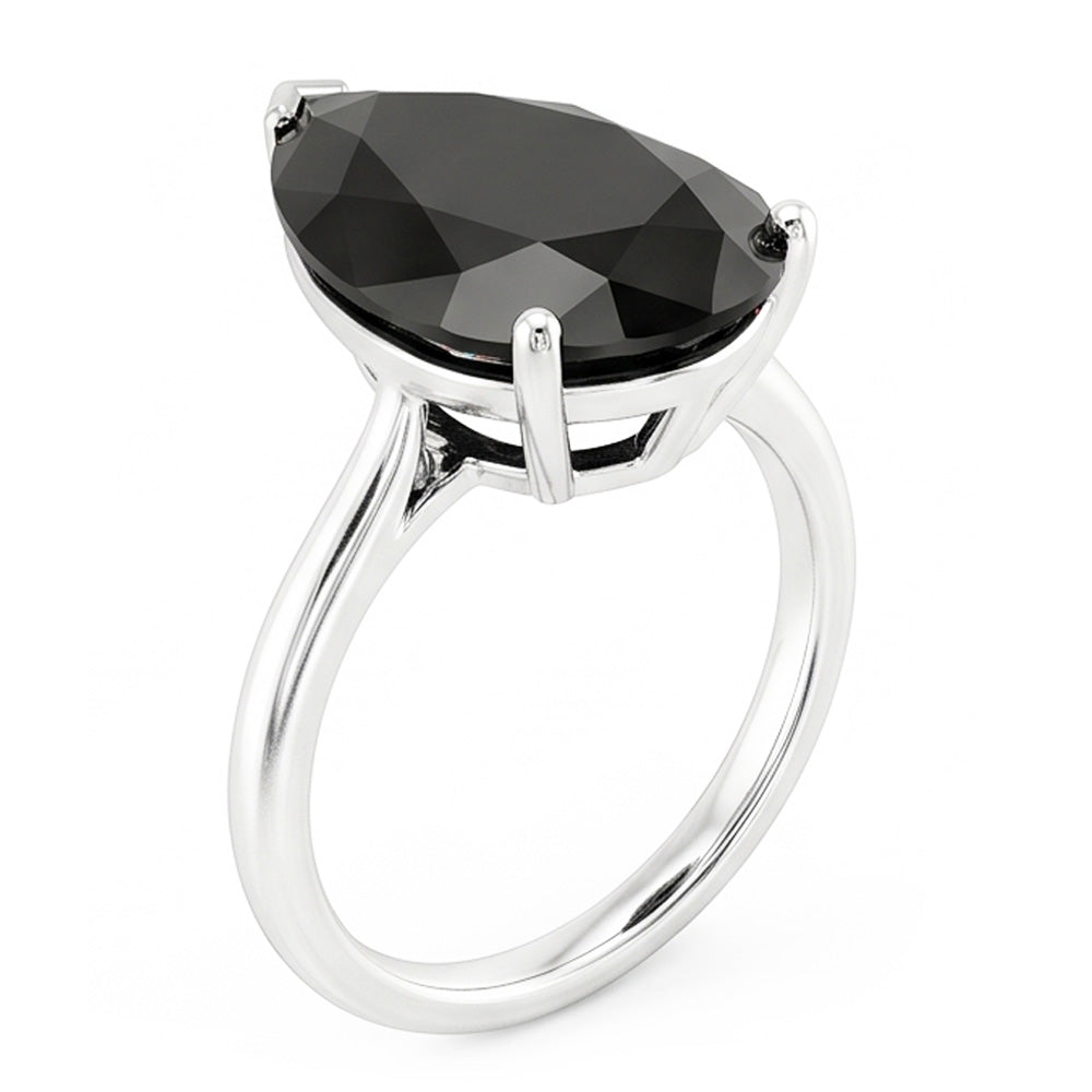 Black Diamond Jewellery 5 Carat Genuine Pear Solitaire Ring 14K White Gold