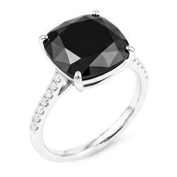 Black Diamond Jewellery 6 Carat Genuine Cushion Solitaire Ring 14K White Gold
