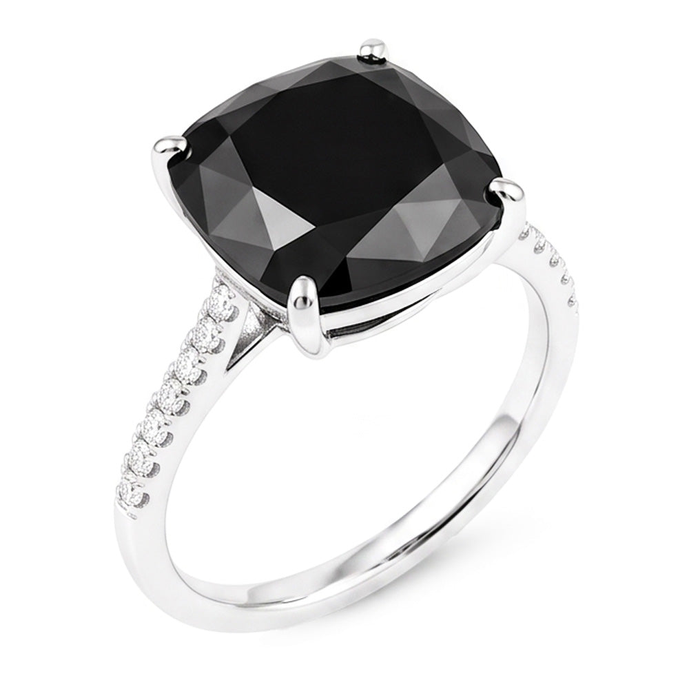 Black Diamond Jewellery 6 Carat Genuine Cushion Solitaire Ring 14K White Gold