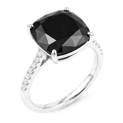 Black Diamond Jewellery 6 Carat Genuine Cushion Solitaire Ring 14K White Gold