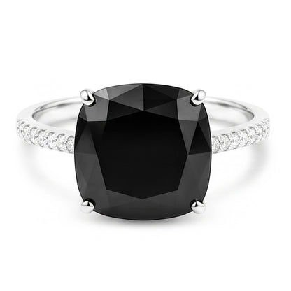 Black Diamond Jewellery 6 Carat Genuine Cushion Solitaire Ring 14K White Gold