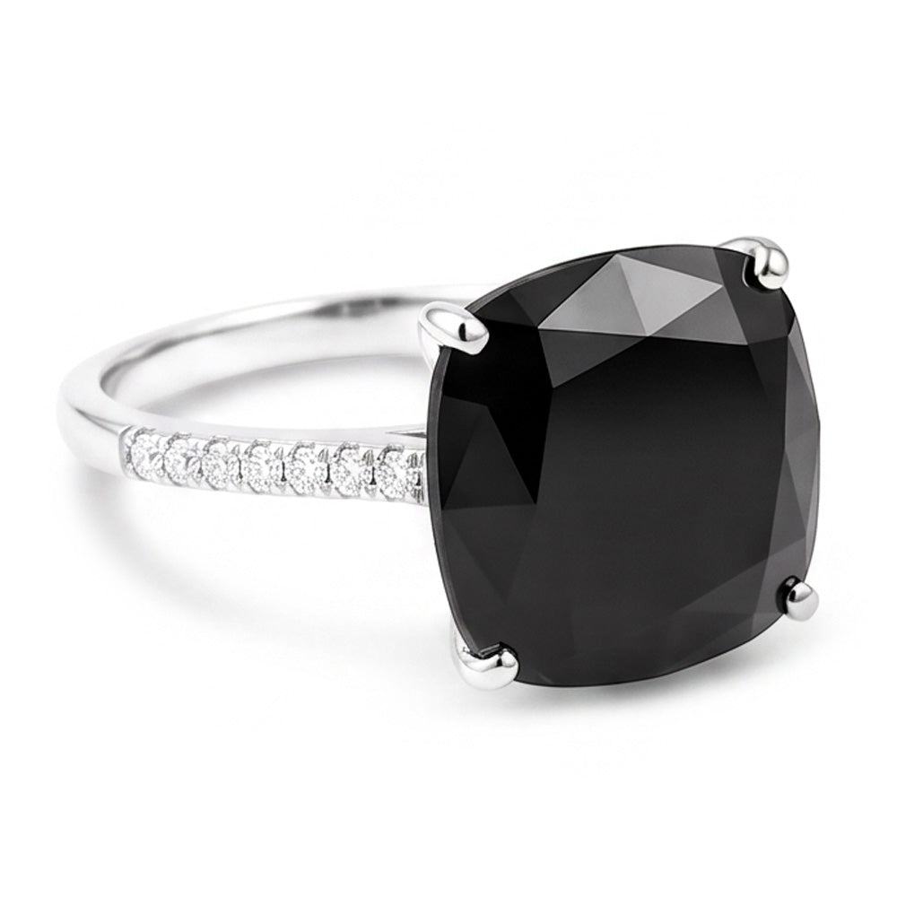 Black Diamond Jewellery 6 Carat Genuine Cushion Solitaire Ring 14K White Gold
