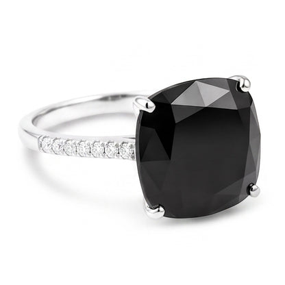 Black Diamond Jewellery 6 Carat Genuine Cushion Solitaire Ring 14K White Gold
