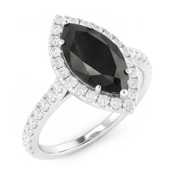 Black Diamond Jewellery 6 Carat Genuine Marquise Halo Ring 14K White Gold