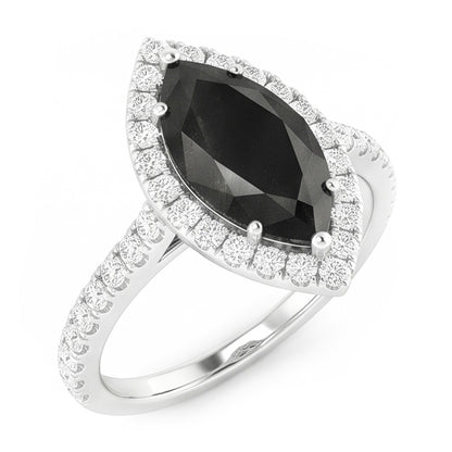 Black Diamond Jewellery 6 Carat Genuine Marquise Halo Ring 14K White Gold
