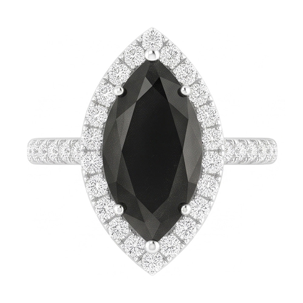 Black Diamond Jewellery 6 Carat Genuine Marquise Halo Ring 14K White Gold