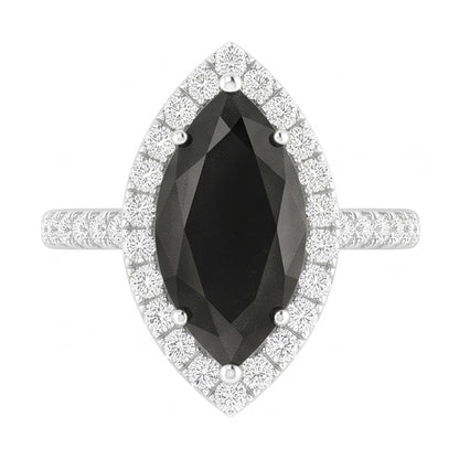 Black Diamond Jewellery 6 Carat Genuine Marquise Halo Ring 14K White Gold