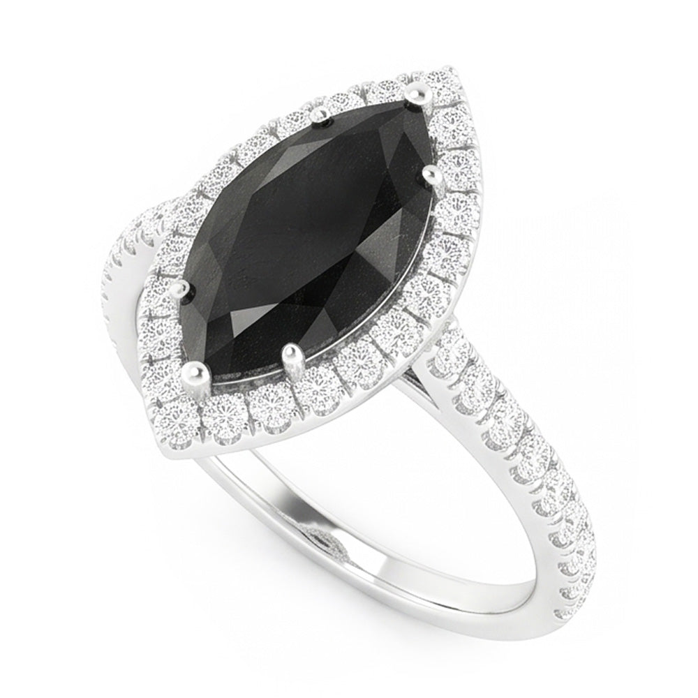 Black Diamond Jewellery 6 Carat Genuine Marquise Halo Ring 14K White Gold