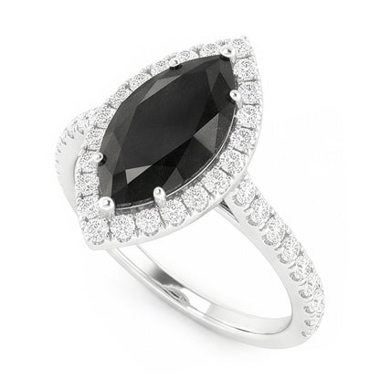 Black Diamond Jewellery 6 Carat Genuine Marquise Halo Ring 14K White Gold