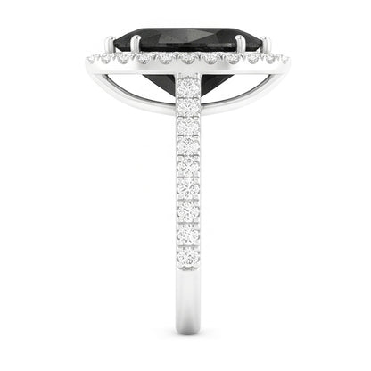 Black Diamond Jewellery 6 Carat Genuine Marquise Halo Ring 14K White Gold