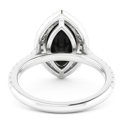 Black Diamond Jewellery 6 Carat Genuine Marquise Halo Ring 14K White Gold