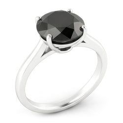 Black Diamond Marriage Ring 3.5 Carat Genuine Round Solitaire Cathedral 14K White Gold