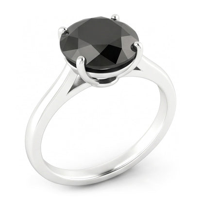 Black Diamond Marriage Ring 3.5 Carat Genuine Round Solitaire Cathedral 14K White Gold