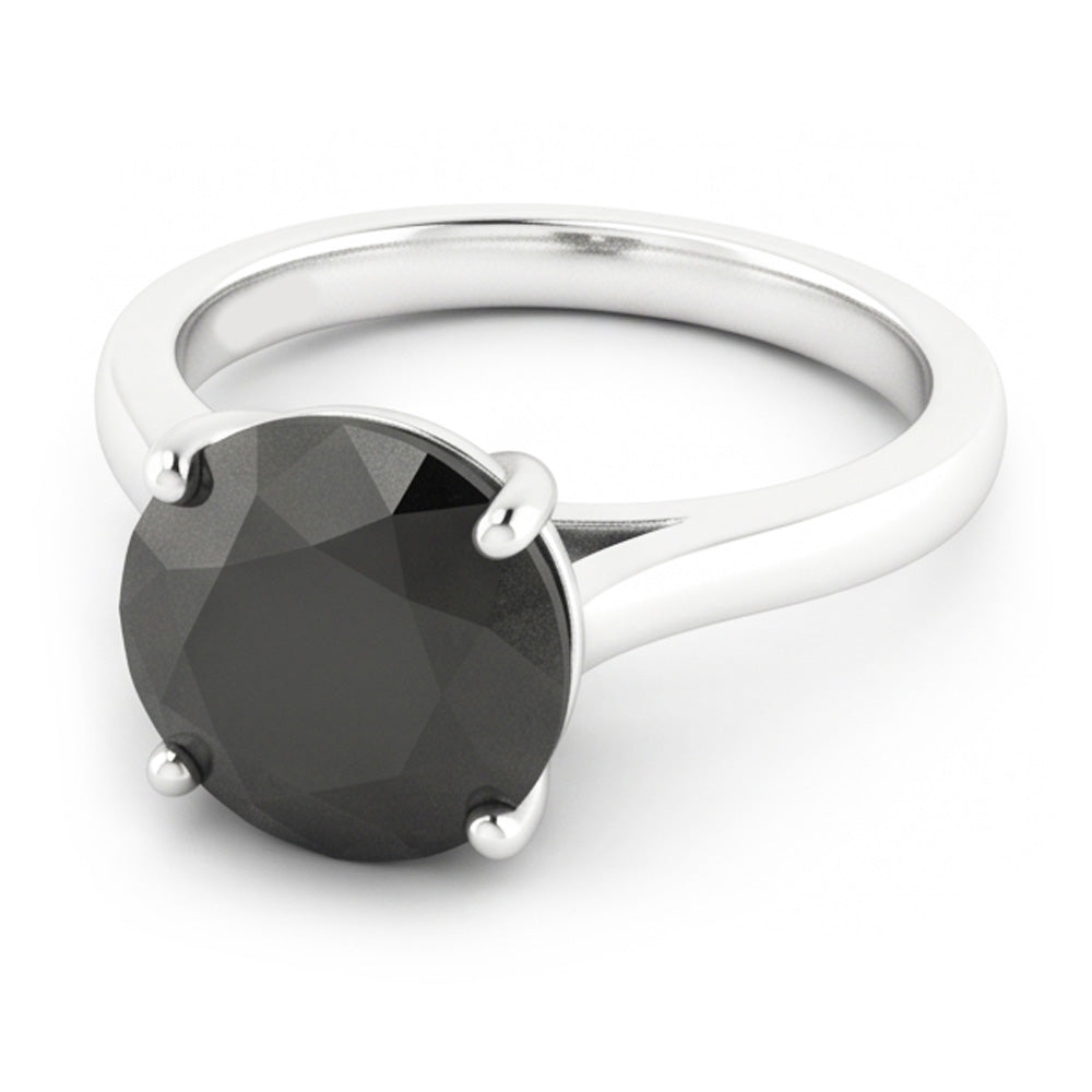 Black Diamond Marriage Ring 3.5 Carat Genuine Round Solitaire Cathedral 14K White Gold