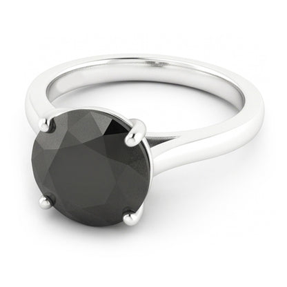 Black Diamond Marriage Ring 3.5 Carat Genuine Round Solitaire Cathedral 14K White Gold
