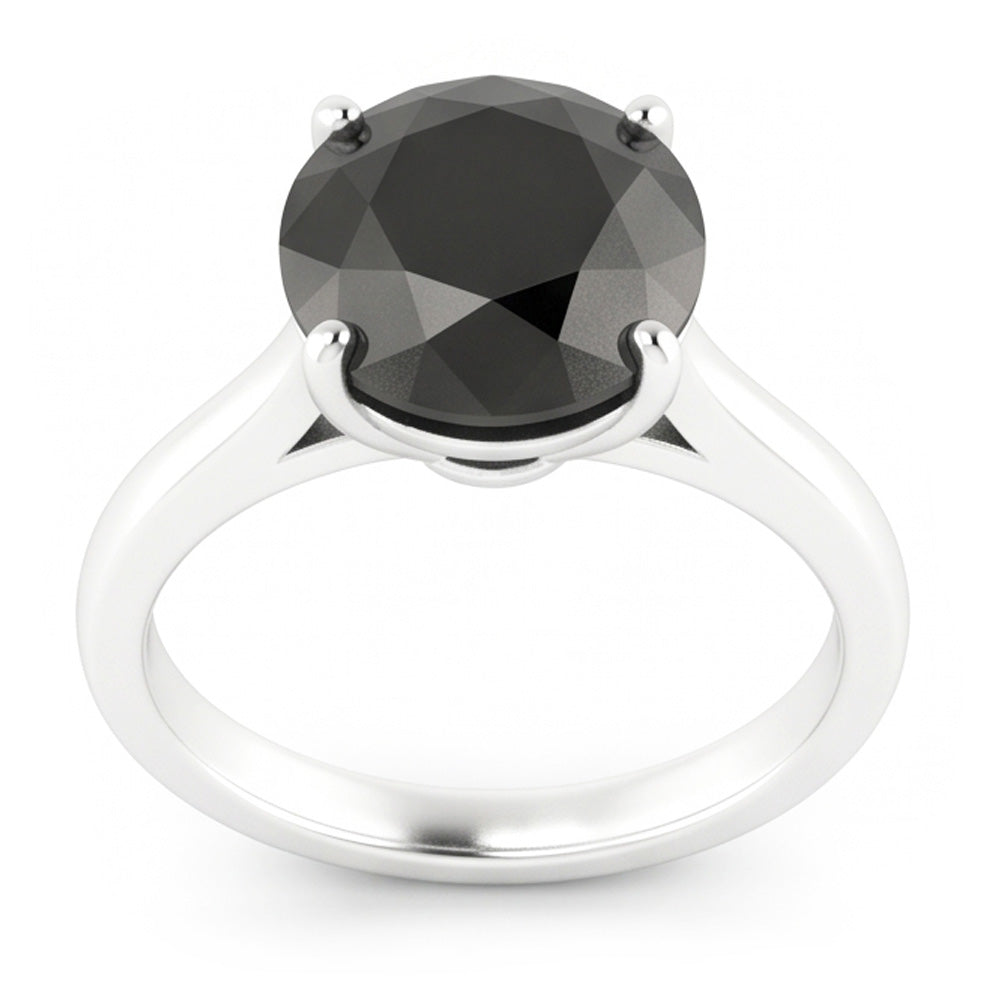 Black Diamond Marriage Ring 3.5 Carat Genuine Round Solitaire Cathedral 14K White Gold