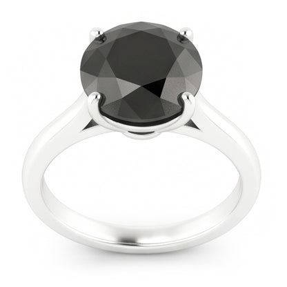 Black Diamond Marriage Ring 3.5 Carat Genuine Round Solitaire Cathedral 14K White Gold