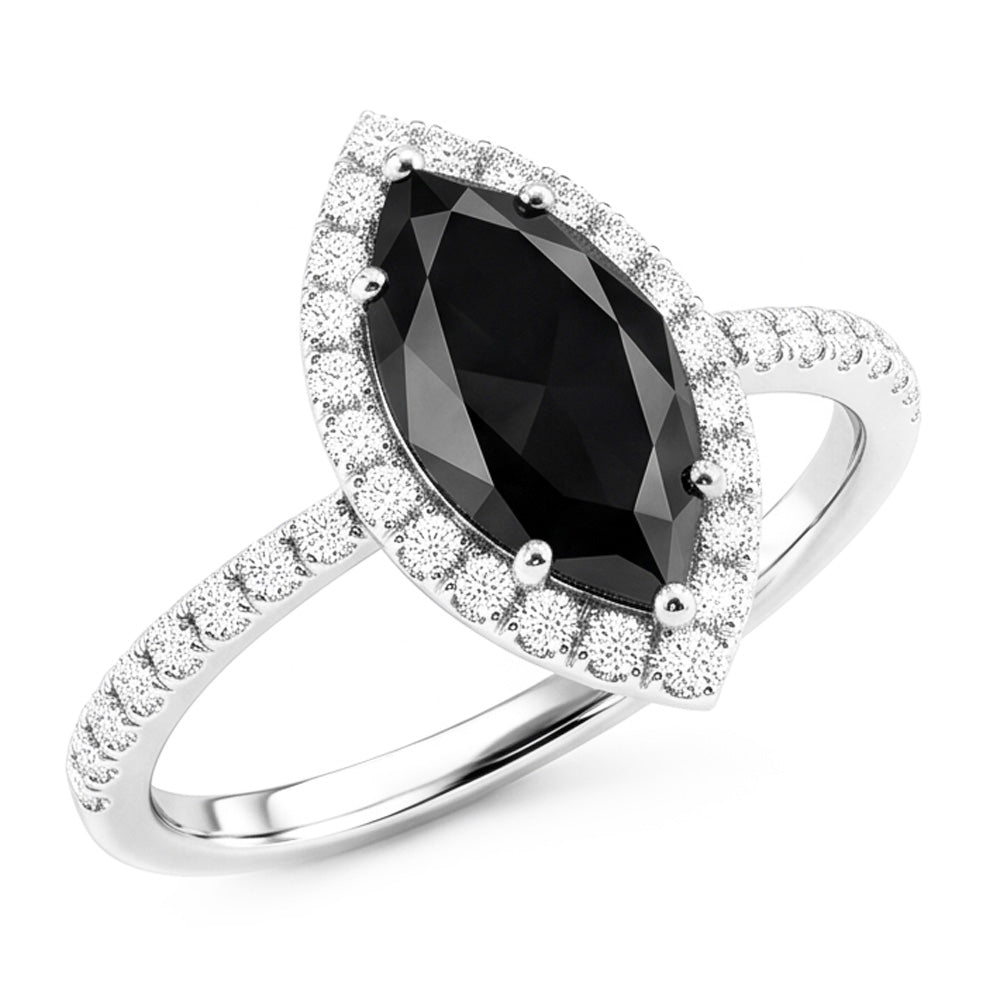 Black Diamond Marriage Ring 4 Carat Real Marquise Halo 14K White Gold