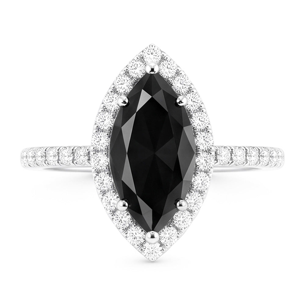 Black Diamond Marriage Ring 4 Carat Real Marquise Halo 14K White Gold