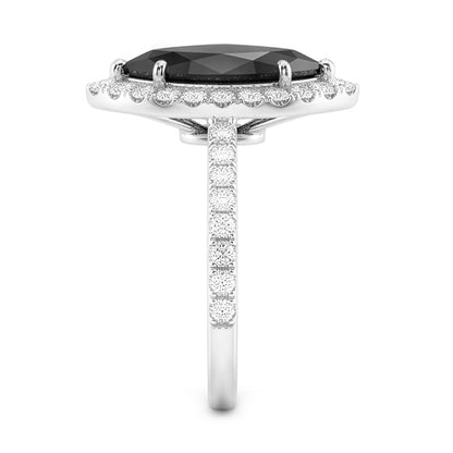 Black Diamond Marriage Ring 4 Carat Real Marquise Halo 14K White Gold