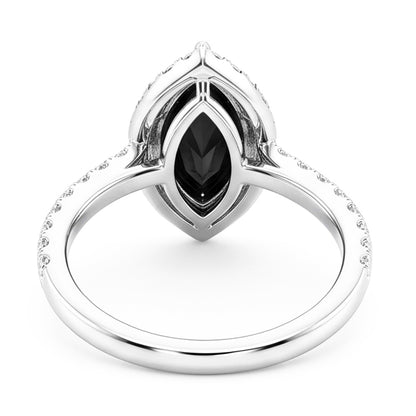 Black Diamond Marriage Ring 4 Carat Real Marquise Halo 14K White Gold