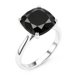 Black Diamond Marriage Ring 5 Carat Genuine Cushion Solitaire Cathedral 14K White Gold