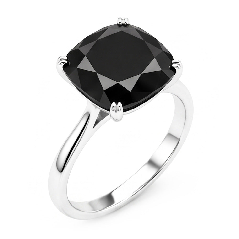 Black Diamond Marriage Ring 5 Carat Genuine Cushion Solitaire Cathedral 14K White Gold