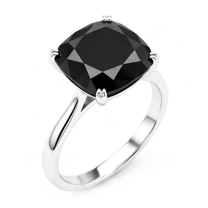 Black Diamond Marriage Ring 5 Carat Genuine Cushion Solitaire Cathedral 14K White Gold