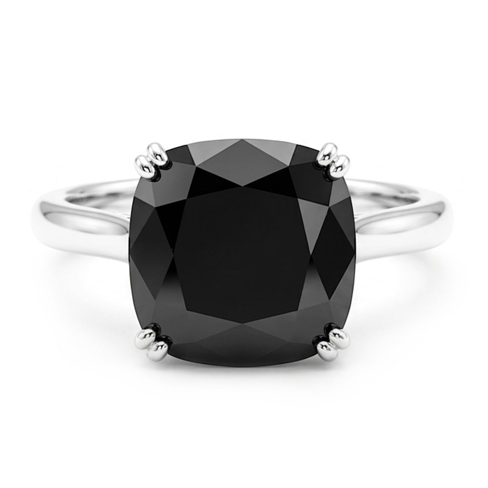 Black Diamond Marriage Ring 5 Carat Genuine Cushion Solitaire Cathedral 14K White Gold