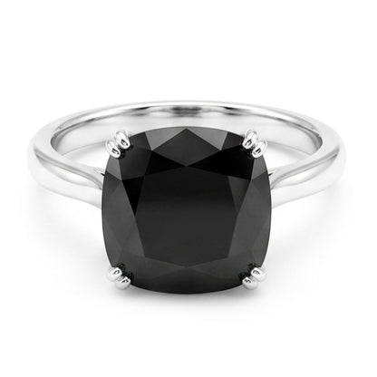 Black Diamond Marriage Ring 5 Carat Genuine Cushion Solitaire Cathedral 14K White Gold
