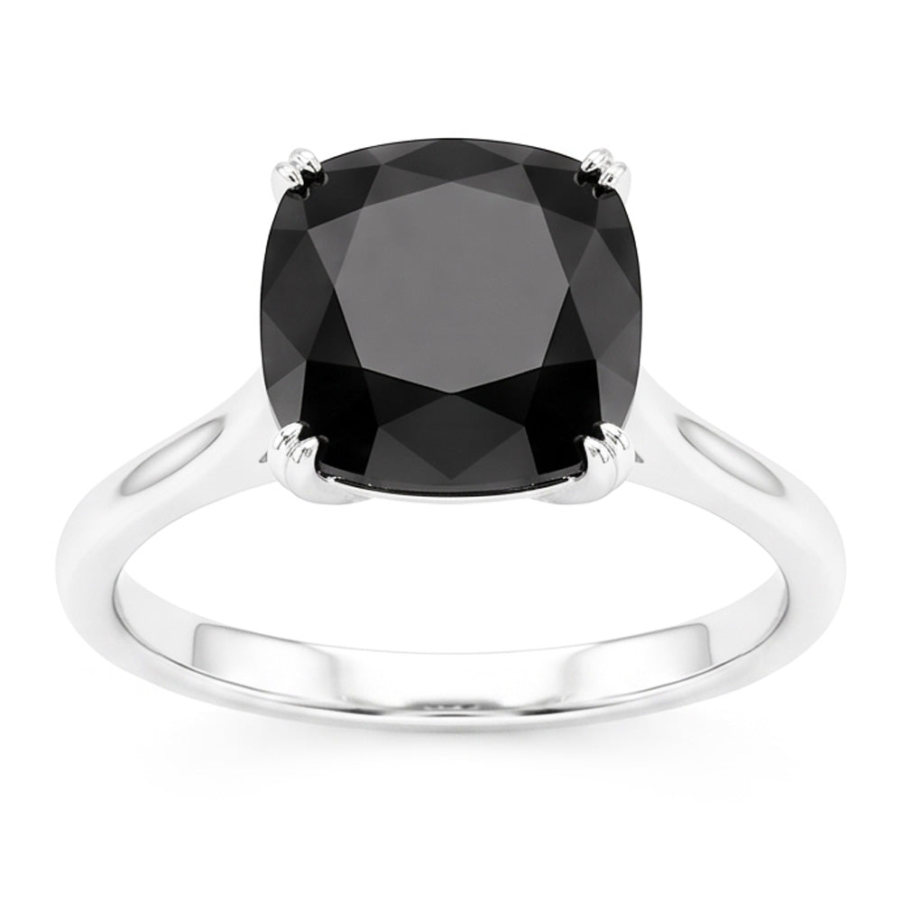 Black Diamond Marriage Ring 5 Carat Genuine Cushion Solitaire Cathedral 14K White Gold