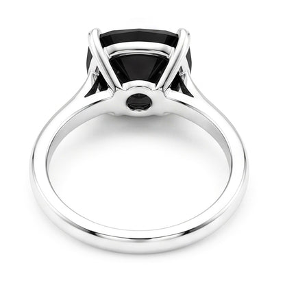 Black Diamond Marriage Ring 5 Carat Genuine Cushion Solitaire Cathedral 14K White Gold