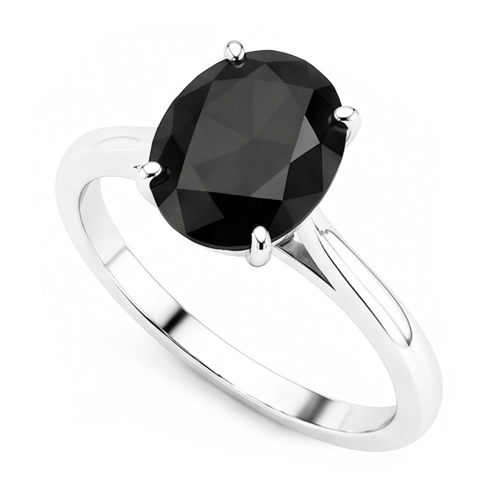Black Diamond Marriage Ring 5 Carat Genuine Oval Solitaire Knife Edge 14K White Gold