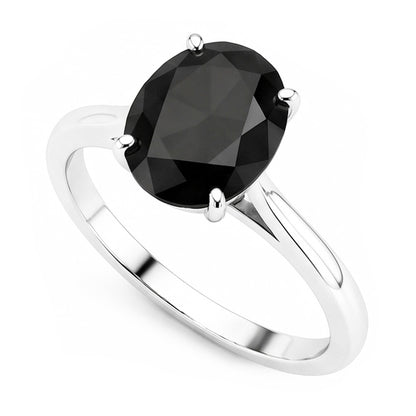 Black Diamond Marriage Ring 5 Carat Genuine Oval Solitaire Knife Edge 14K White Gold