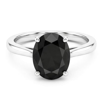 Black Diamond Marriage Ring 5 Carat Genuine Oval Solitaire Knife Edge 14K White Gold
