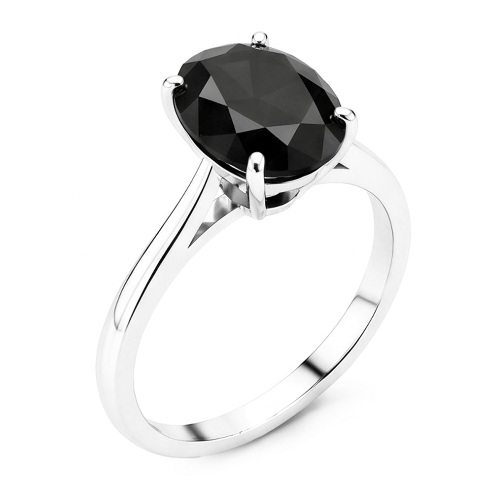Black Diamond Marriage Ring 5 Carat Genuine Oval Solitaire Knife Edge 14K White Gold