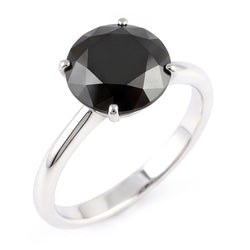 Black Diamond Marriage Ring 5 Carat Genuine Round Solitaire 14K White Gold