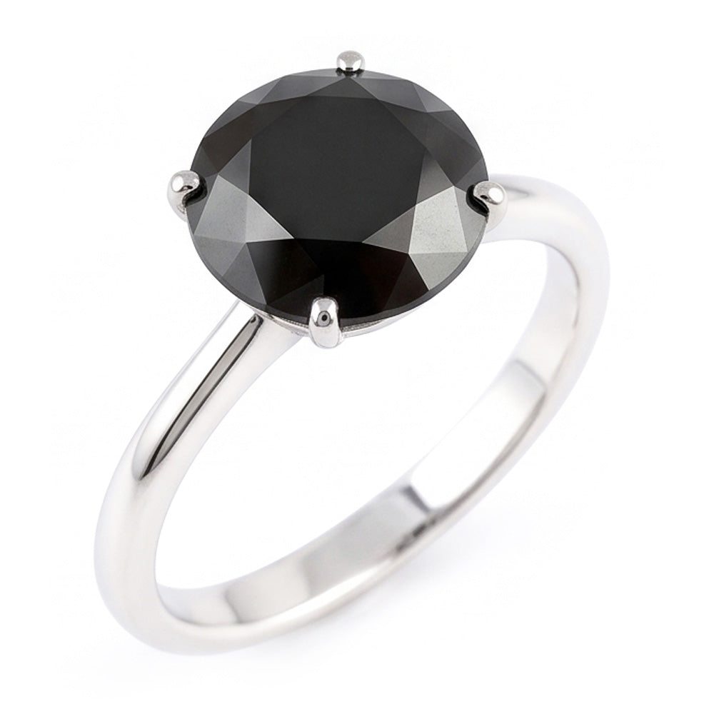 Black Diamond Marriage Ring 5 Carat Genuine Round Solitaire 14K White Gold