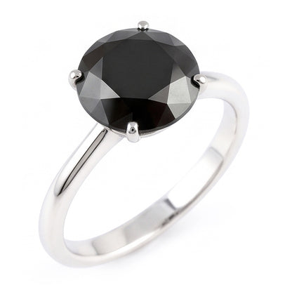 Black Diamond Marriage Ring 5 Carat Genuine Round Solitaire 14K White Gold