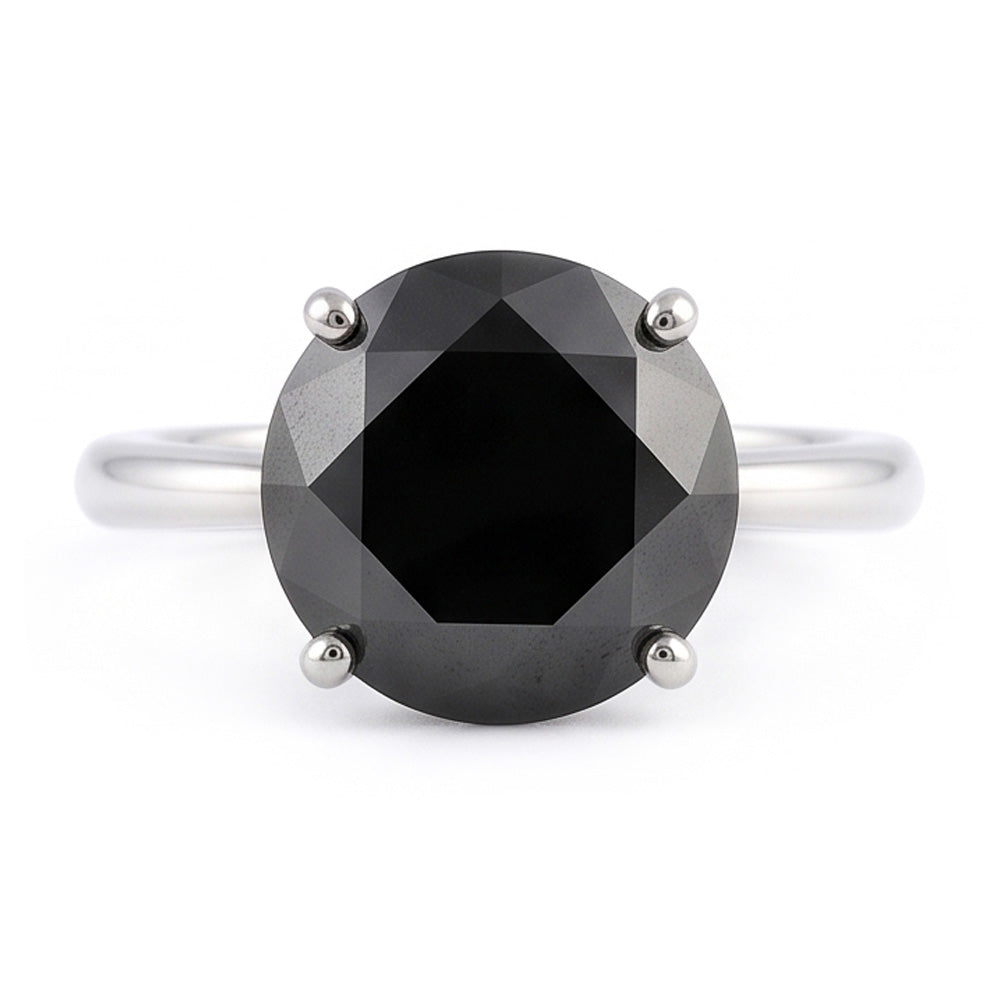 Black Diamond Marriage Ring 5 Carat Genuine Round Solitaire 14K White Gold
