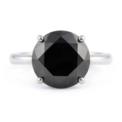 Black Diamond Marriage Ring 5 Carat Genuine Round Solitaire 14K White Gold
