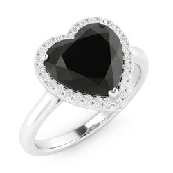 Black Diamond Marriage Ring 9 Carat Genuine Heart Halo 14K White Gold