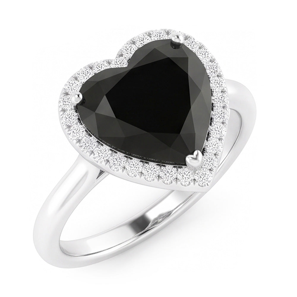Black Diamond Marriage Ring 9 Carat Genuine Heart Halo 14K White Gold