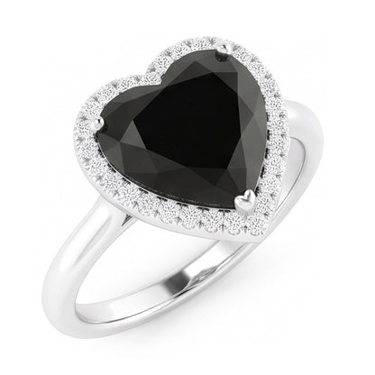 Black Diamond Marriage Ring 9 Carat Genuine Heart Halo 14K White Gold
