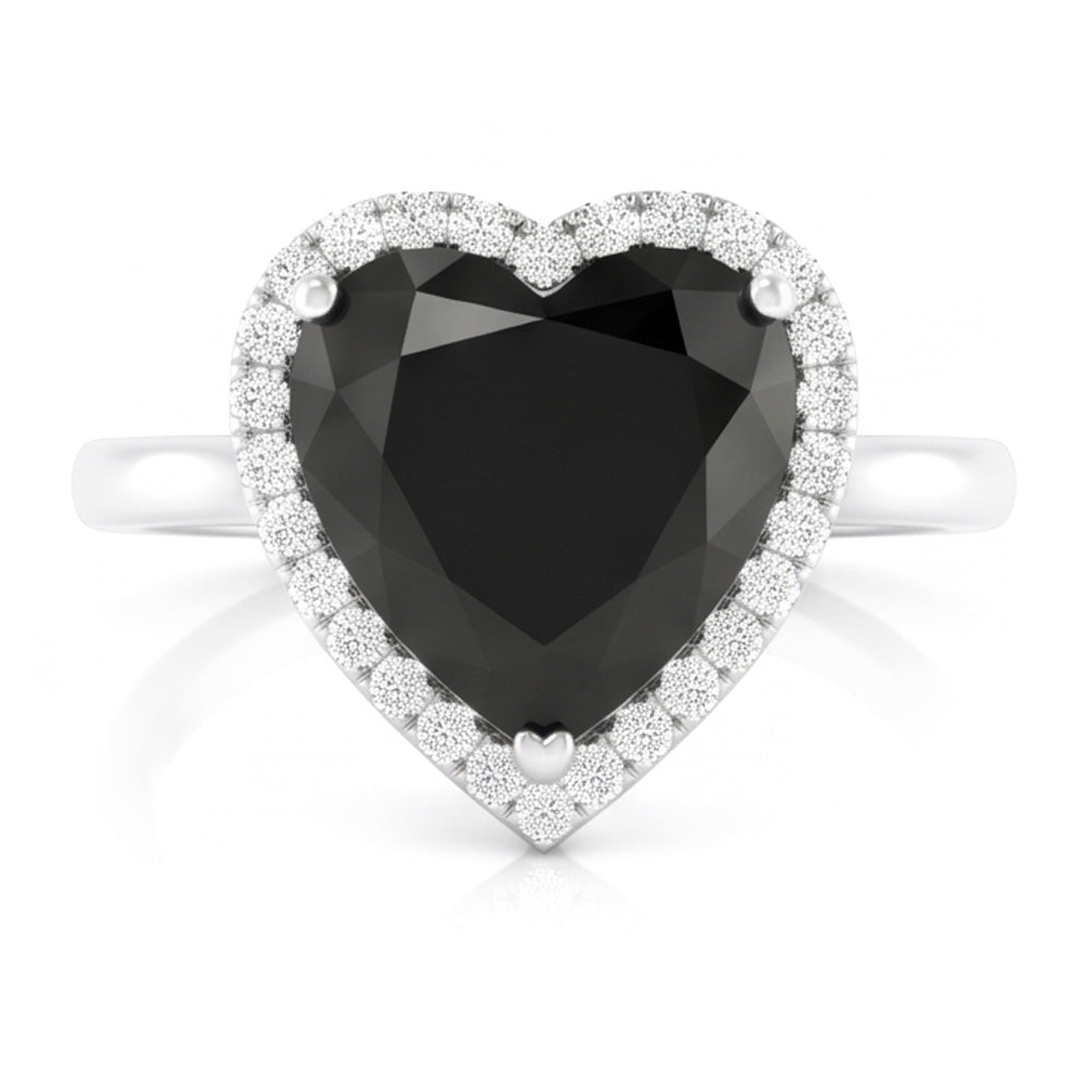 Black Diamond Marriage Ring 9 Carat Genuine Heart Halo 14K White Gold