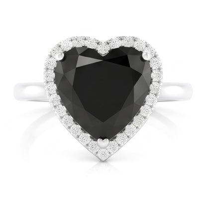 Black Diamond Marriage Ring 9 Carat Genuine Heart Halo 14K White Gold
