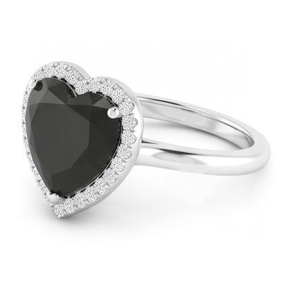 Black Diamond Marriage Ring 9 Carat Genuine Heart Halo 14K White Gold